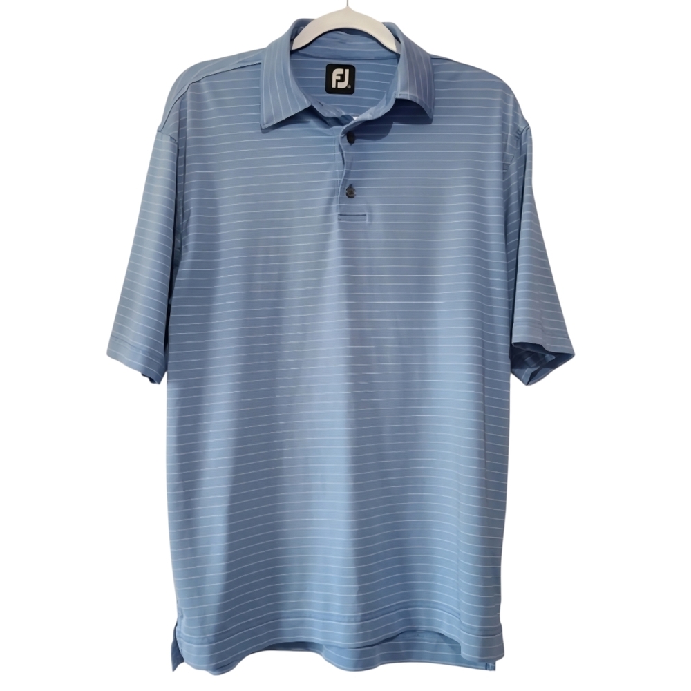 FootJoy Men’s Blue Striped Short Sleeve Polo Golf Shirt Sz M Relaxed Fut Casual